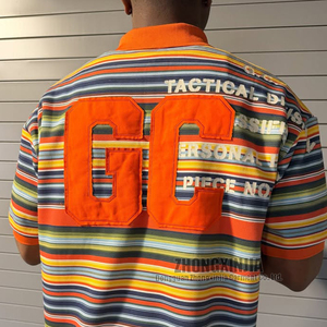 Polo in Cotone con Logo Personalizzato, Ricamata, Oversize, Multicolore con Strisce Arcobaleno, Stile Vintage Sportivo Streetwear - Product Image 3