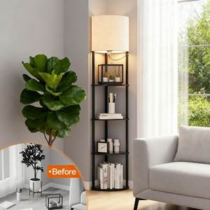 Modern Floor <b>Lamp</b> With 5 Tier <b>Shelf</b> Metal LED Light Off White Shade For Living Room Office Bedroom Decor - Product Image 1