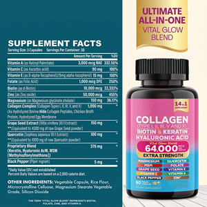 Capsule di bellezza complesse al collagene 14-in-1, molto vendute, <span class=keywords><strong>integratori</strong></span> per pelle, capelli e unghie per donne adulte, 90 capsule, vitamine e <span class=keywords><strong>minerali</strong></span> 2 - Product Image 5