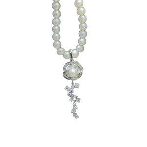 31309DIY Pearl Accessories S925 Silver Pendant Empty Stand with 6-7mm Round Beads Gorgeous <b>Crystal</b> Necklace - Product Image 5