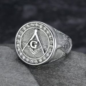 Mode Hot-Selling <span class=keywords><strong>Retro</strong></span> Domine ering AG Freimaurer <span class=keywords><strong>Ring</strong></span> für Männer Frauen Vergoldet Edelstahl Zirkon Hersteller Großhandel - Product Image 5