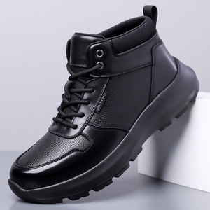Botas de Tobillo de Cuero Genuino para Hombre, Punta Redonda, Forro de Felpa, Suela de Goma, Cálidas para Invierno, Antideslizantes, Zapatos Casuales para Exteriores - Product Image 1
