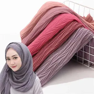 Factory Supplier New Crumpled Plain Bubble Chiffon Hijab Scarf Women Wrinkle Wrap Scarf