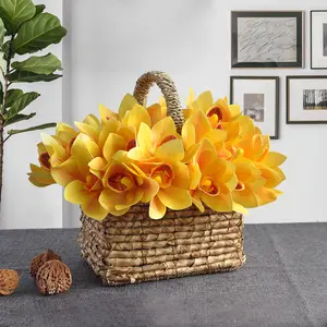H-0023 How selling artificial bouquet real thoch 4heads 3D Cymbidium faberi flower for bable office event decoration