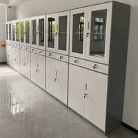 Armoire de rangement hybride robuste en acier et verre à 2 portes, classeur de bureau avec 2 tiroirs pour entrepôt commercial et supermarché