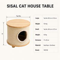 Maison pour chat en sisal YAOYUE avec dessus en bois de chêne, entrée ronde, deux tailles pour chats de taille moyenne