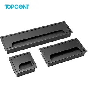 TOPCENT काले धातु आयत तार केबल Grommet छेद कवर के लिए कंप्यूटर डेस्क तालिका