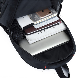 <b>Large</b> <b>Capacity</b> <b>Backpack</b> Black Solid Color Laptop Compartment Unisex Shoulder Straps For Travel Business School - Product Image 1