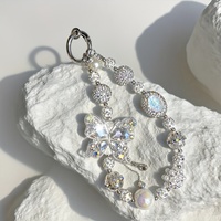 Lujoso Colgante Rosa con Lazo para Teléfono, Estilo Coquette, Correa Plateada con Cuentas, Cinta de Alta Calidad, Cordón de Cristal, Joyería Tecnológica, Regalo