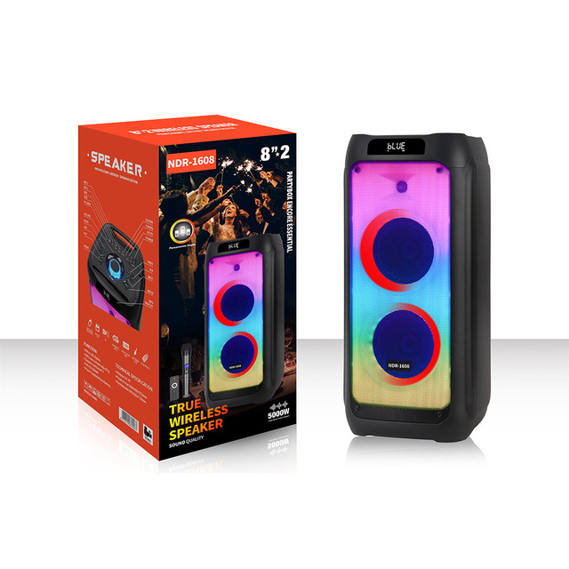 RAYSOUNDS NDR-1608 5.0 40W for 5.0 8-inch Dual Speaker RGB Flame Lamp Portable Square Dance Card Audio TWS Remote Control
