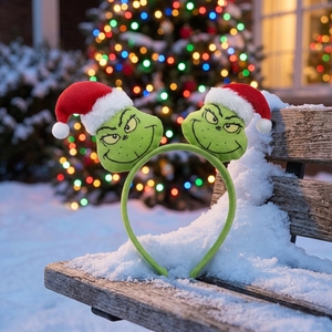 <span class=keywords><strong>Serre</strong></span>-<span class=keywords><strong>tête</strong></span> de <span class=keywords><strong>Noël</strong></span> Grinch 3D en peluche amusant, chapeau de dessin animé, vente directe usine, en polyester, écologique, accessoire de décoration festive - Product Image 5