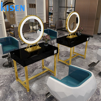 Espejo Cosmético de Bolsillo Chapado en Oro con Luz, Cargador Inalámbrico Personalizado, Estación de Peluquería, Mesa de Bar, Asientos Dobles