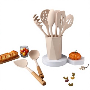 Ustensiles de cuisine en silicone esthétiques et modernes, kit complet d'outils de cuisine, résistants à la chaleur, avec boîte de rangement - Product Image 6