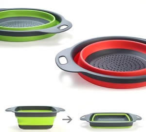 Passoire pliable écologique en silicone et plastique avec poignée pour fruits et légumes de cuisine - Product Image 2