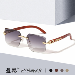 Yingtai Eyewear Frameless <b>Square</b> Sunglasses UV400 Metal <b>Frame</b> Women's Fashion Sunshades <b>Gold</b> Color - Product Image 1