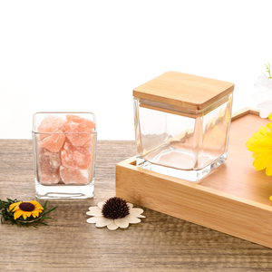 Ru Sao 80Ml 120Ml 600Ml Vuông Thủy Tinh Nến <span class=keywords><strong>Jar</strong></span> Rõ Ràng Tàu Thủy Tinh Với Nắp Tre - Product Image 1