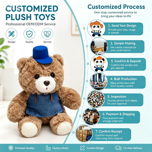 Orsacchiotto di Peluche OEM ODM Marrone con Cappello Blu e Grembiule per Arredamento Casa e Camera da Letto, Regalo Antistress e Compagno - Product Image 2