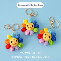 Porte-clés tournesol coloré au crochet, breloque de sac, mini fleurs tricotées, bijou pour clés de voiture, cadeau