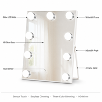 Miroir de maquillage éclairé en bois blanc avec lumières, 27 cm, angle réglable, 3 modes de couleur, variateur d'intensité, capteur tactile