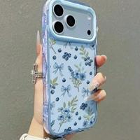 Coque de téléphone portable tendance à fleurs bleues pour iPhone 16 15 17 Air Pro Max, coque antichoc, étui arrière en gel ondulé