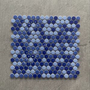 Mosaïque de carrelage en porcelaine émaillée de haute qualité pour salle de bain, imperméable, classique, forme ronde, bleu mélangé, pour piscine, échantillons gratuits - Product Image 1