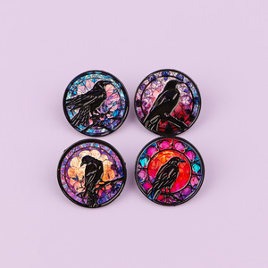 Insignia Punk gótica de Halloween, alfileres de esmalte de vidrio de cuervo, broches de Luna, bolsa de Metal chapada para Pin de solapa, técnica de esmalte suave - Product Image 5