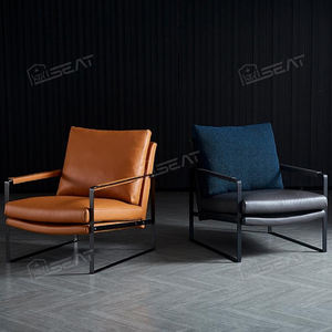 Ghế thư giãn phòng khách chất lượng cao màu cam đang thịnh hành, khung kim loại, ghế tựa tay bằng chất liệu PU - Product Image 4