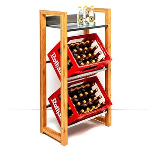 Home Bar Bottle Rack Shelf Wooden Beverage Crate Rack Drink Crate Rack with Display Shelf