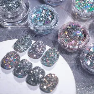 Aniversário luxo refletivo glitter opala pó para decoração de unhas