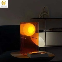 Lampe de table créative LED en acrylique, motif lune, ambiance artistique, multi-couches, petite lampe de table rectangulaire 3D
