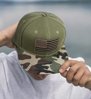 Casquette Snapback DAZU à 6 panneaux, couleur unie, avec patch drapeau américain tactique, camouflage vert olive, visière plate, pour usage extérieur