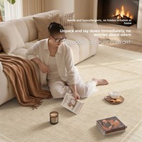 Tapis en velours persan style rondin de couleur crème pour salon et chambre, sans lavage, nettoyable, couleur unie, tapis de maison haut de gamme