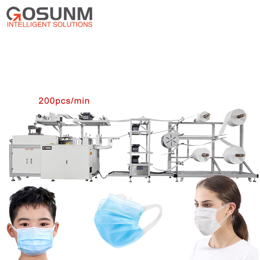 GOSUNM Mesin Pembuat Masker Servo Penuh 200 BH/Menit Dewasa & Anak-anak 2 In 1 Mesin Masker 3 Lapisan Elastis Dalam Mesin Nonwoven