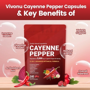 Complément de gélules de piment de Cayenne pour la santé cardiaque, des veines des jambes et des vaisseaux sanguins, amélioration de la densité osseuse, Vitamine E D3+K2 - Product Image 1
