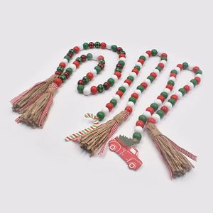 ACASA ARTO Mixed Red White Green Christmas Wood Bead Garland Handmade Modern Design for <b>Tree</b> and Holiday Party Home Decor - Product Image 6