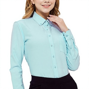 Camisa Oxford de Manga Larga para Mujer, Corte Clásico, Uniforme de Oficina para Otoño, 100% Algodón, Cuello con Botones - Product Image 1