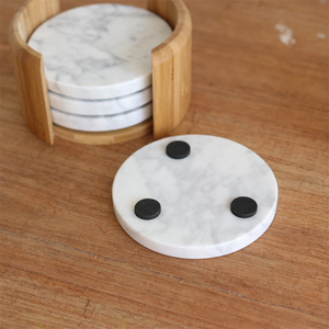 Juego de 4 Posavasos de Bambú, Soporte de Madera para Posavasos, Recuerdo de Boda Navideño, Posavasos de Mármol Blanco para Cerveza - Product Image 3