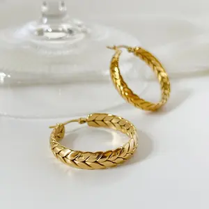 2024 Minimalist style fashion jewelry stainless steel gold wheel-ear geometric hoop earrings