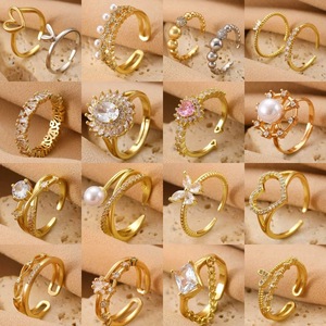 Set <span class=keywords><strong>di</strong></span> anelli in oro perla retrò, alla moda regalo con anello a farfalla, accessori per <span class=keywords><strong>gioielli</strong></span> in acciaio inossidabile - Product Image 2