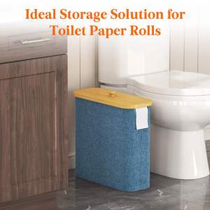 30L Toilet Paper Storage <b>Basket</b> with Bamboo Lid, Toilet Paper Holder with Storage, Free Standing Bathroom Storage Organizers - Product Image 2