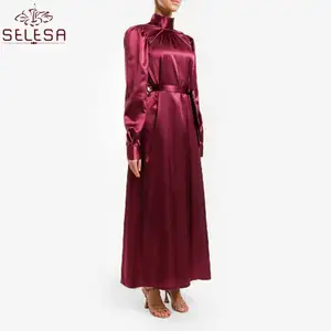 Jupe-ropa larga para mujer, Jersey suave Abaya profesional, caftán de lino azul marino, Vestido de manga larga