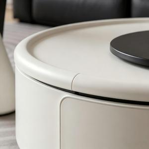 Creamy Minimalist Coffee <b>Table</b> & Side Set Black-White Contrast Rotating Tray Eco-Friendly Living Room Furniture - Product Image 3