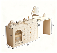 Coiffeuse en bois massif blanc crème, bureau de toilette extensible avec commode à 6 tiroirs, station de maquillage shabby chic pour chambre à coucher