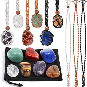 7 buah kristal alami batu bergulir Yoga kristal kuarsa anyaman tangan tas jaring liontin Set kalung grosir - Product Image 1