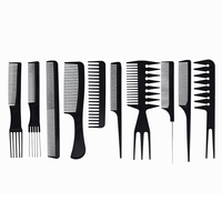 10 pièces noir professionnel peignes coiffure nouvelle queue peigne carbone antistatique peigne ensemble de coupe de cheveux