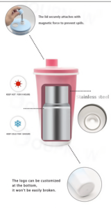 Nouvelle conception – Gourde isotherme en acier inoxydable 650/750 ml avec paille et bouchon magnétique – Bouteille d'eau sport portable – Mug à café pour voiture - Product Image 4