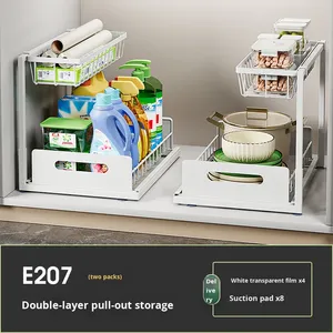 Étagère de rangement <span class=keywords><strong>sous</strong></span> évier en métal, double couche, multifonctionnelle, pour cuisine et salle de bain - Product Image 6