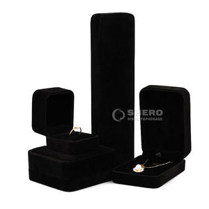 SHERO Custom Whole Black Luxury Velvet Jewelry Boxes Pendiente Colgante Collar Embalaje Caja de regalo con logotipo - Product Image 1