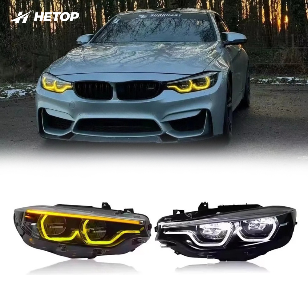 HETOP F32 Headlights 2013-2019 Dual Color IKON V2 Yellow and White DRLs 4 Series F36 F80 M4 F82 Assembly Front Lights for BMW