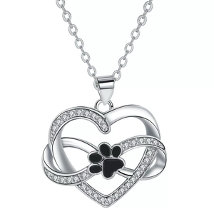 Collier d'empreintes de pattes en forme de coeur de haute qualité 2025 Offre Spéciale, argent sterling avec cristaux CZ pour les propriétaires d'animaux de compagnie - Product Image 1